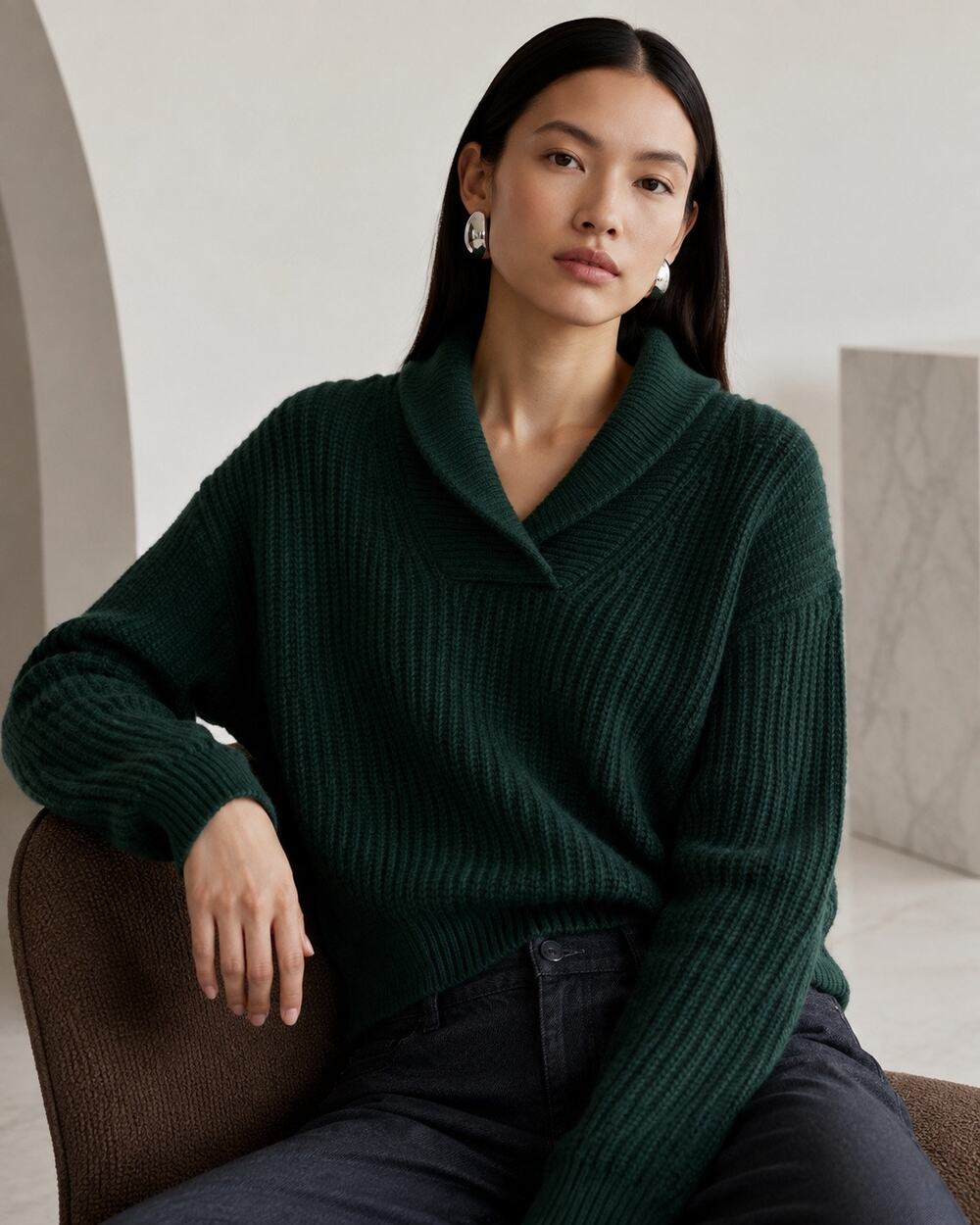NakedCashmere 100% Cashmere Shawl Collar Chunky Sweater Forest Green S NWT